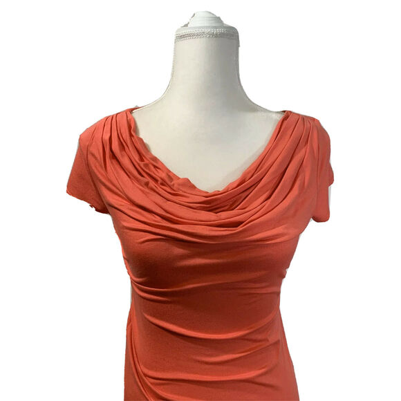 Sophie max Women’s Deep Coral Orange Cowl Neck Ruched Sides, Size s blouse top - Picture 8 of 11